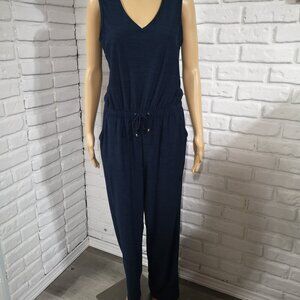 Sansara Ladies Size Medium Navy w/ Black Lines Sleeveless V-neck Jumpsuit